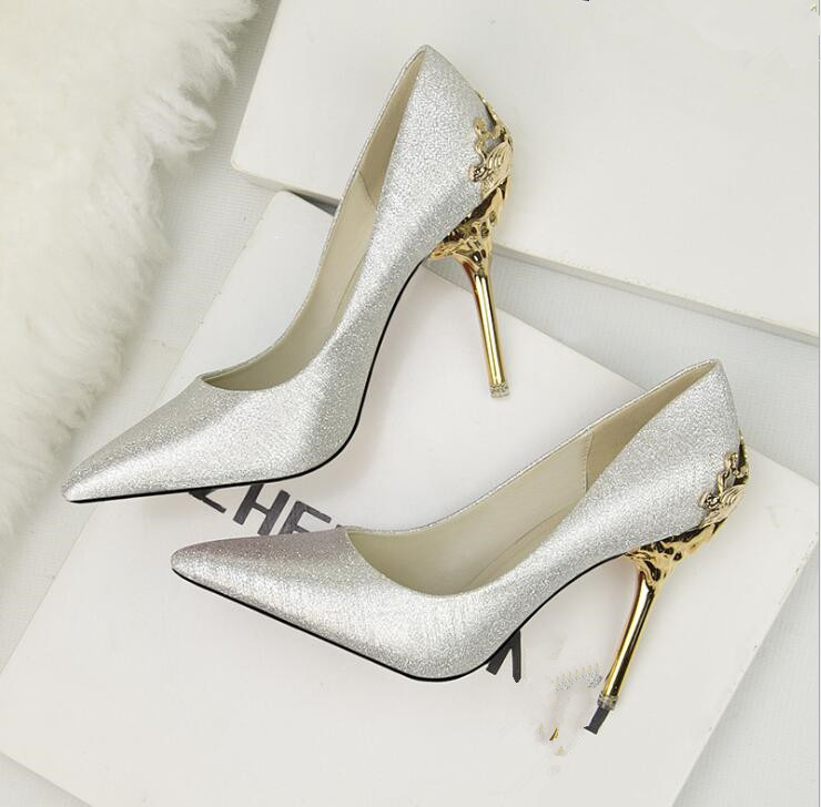 Women’s Premium Silver Pointed-Toe High Heel Shoes